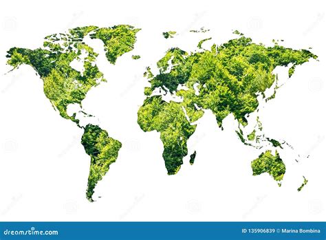 World Map Made of Green Forest on White Background Stock Image - Image ...