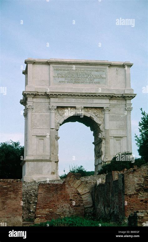 Roman Forum site Triumphal Arch of Titus Carved stone inscriptions details ROME ITALY Stock ...