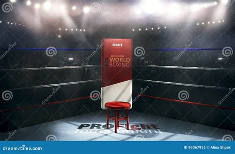 Professional Boxing Arena in Lights with Chair 3d Rendering Stock ...