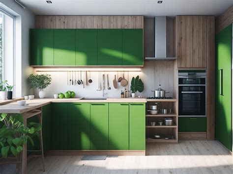 Premium AI Image | ultra photorealistic modern wood and green kitchen