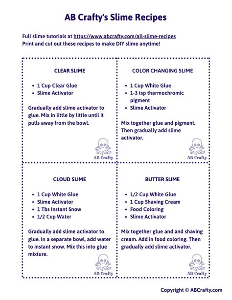 Printable Slime Recipe Cards - Find a Free Printable