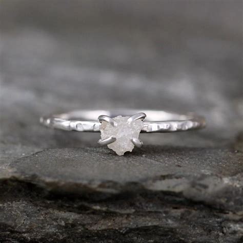 Raw Diamond Ring - Rough Uncut Diamond - Hammered Textue Sterling ...