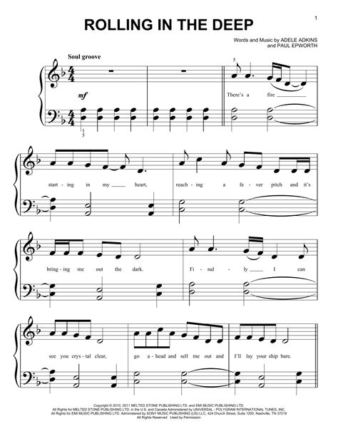 Rolling In The Deep by Adele Sheet Music for Big Note Piano at Sheet Music Direct