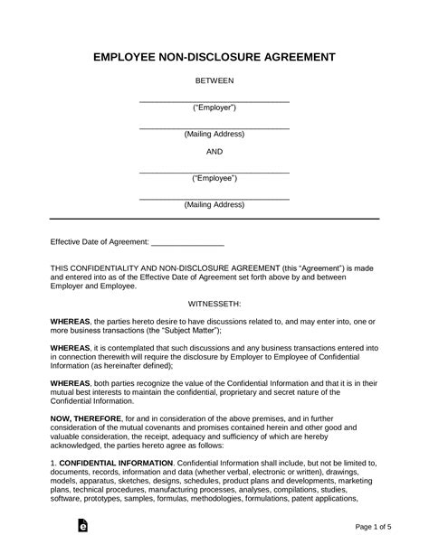 Free Employee Non-Disclosure Agreement (NDA) Template - PDF | Word – eForms