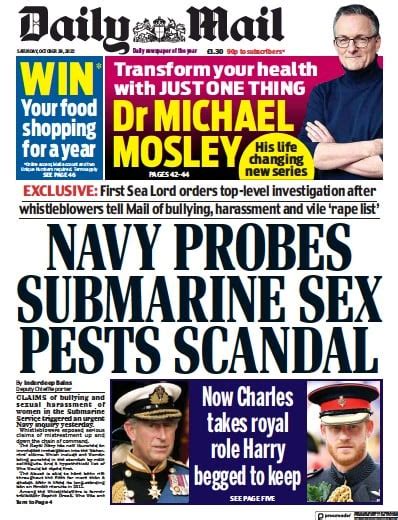 Daily Mail (UK) Front Page for 29 October 2022 | Paperboy Online Newspapers