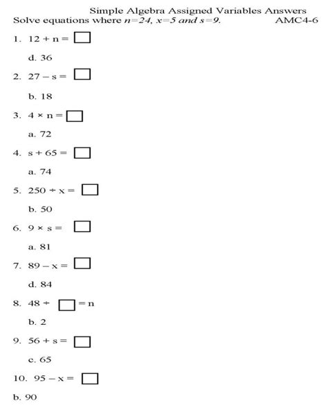 Algebra Worksheet Printable