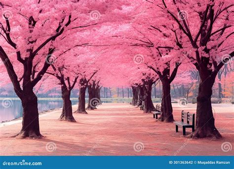 Nami Island of South Korea with Pink Leaves Stock Illustration - Illustration of flower, plant ...