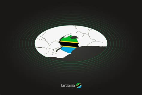 Tanzania map in dark color, oval map with neighboring countries ...