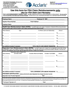 Acclaris FSA Reimbursement Form - Bank Of America - Fill and Sign Printable Template Online