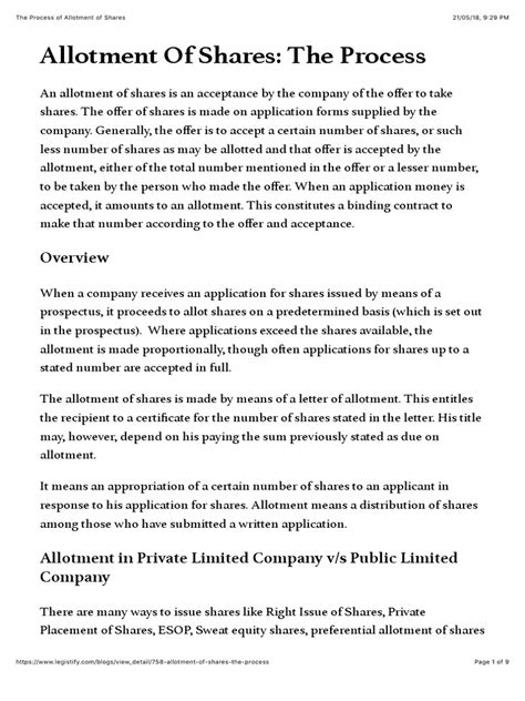 The Process of Allotment of Shares | PDF | Securities (Finance) | Board Of Directors