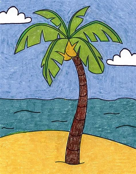 Easy How To Draw A Palm Tree Tutorial And Palm Tree Coloring Page