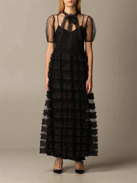 RED VALENTINO: Abito in tulle point d'esprit lurex - Nero | Abito Red Valentino UROVA15J 5K8 ...