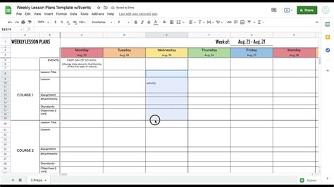 Weekly Lesson Plan Template: Google Sheets Version Preview - YouTube