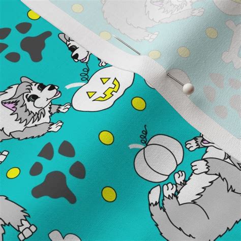 puppy halloween teal Fabric | Spoonflower