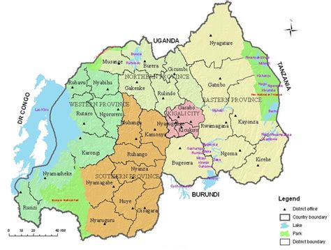 Le Rwanda carte avec les districts de la Carte du Rwanda avec les ...