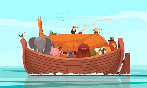 Free Vector | Noahs ark full of animals floating on sea to mount ararat ...