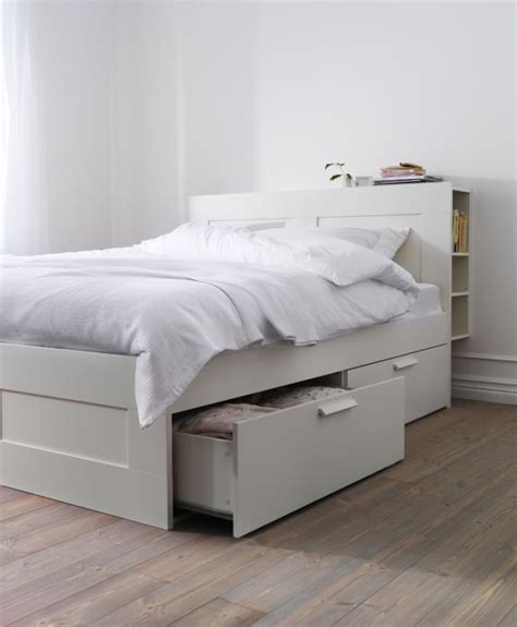 BRIMNES bed frame with storage, white, Queen - IKEA | White bed frame ...