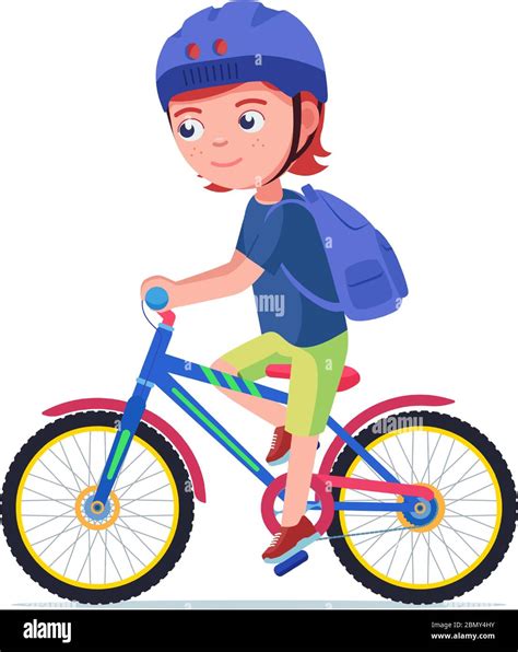 Boy riding a bike. Vector illustration character cartoon little boy riding a bike in a helmet ...