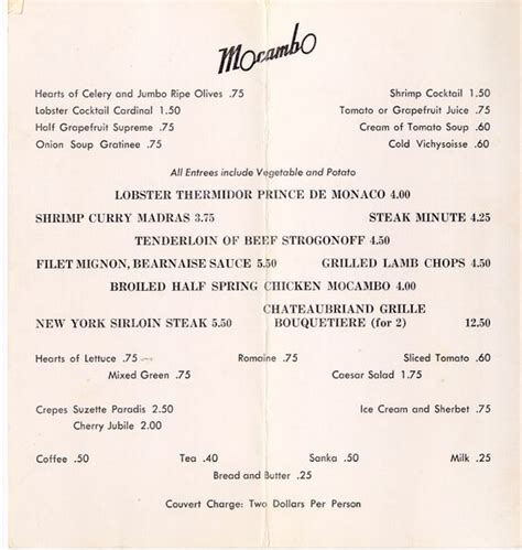 mocambo menu hollywood - Google Search | ♥ OLD HOLLYWOOD HAUNTS ...