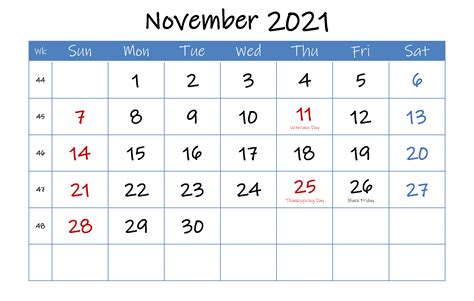 November 2021 Calendar with Holidays | Calendar printables, Calendar ...