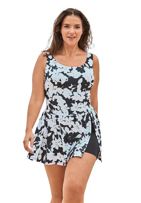 Swim 365 - Woman Within Plus Size Side-Slit Swim Dress - Walmart.com ...