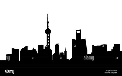 very big size shanghai city skyline silhouette Stock Photo - Alamy