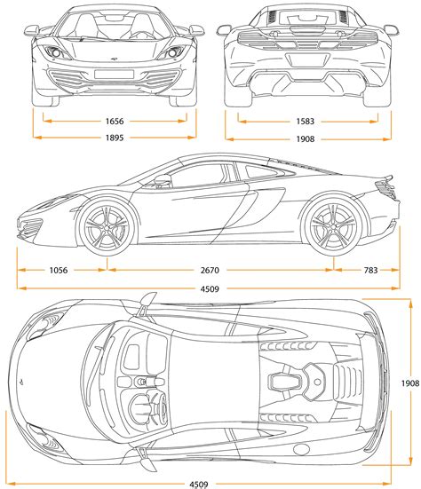 McLaren MP4-12C Blueprint - Download free blueprint for 3D modeling | Concept car design, Car ...