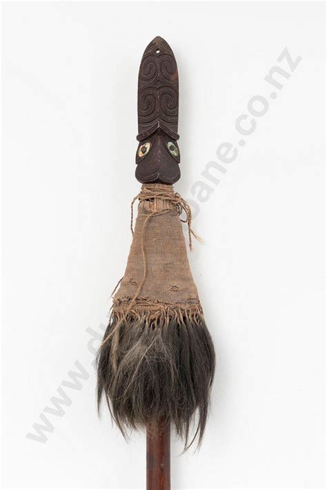 19th Century Carved Taiaha with Paua Eyes and Kuri Fur - New Zealand ...