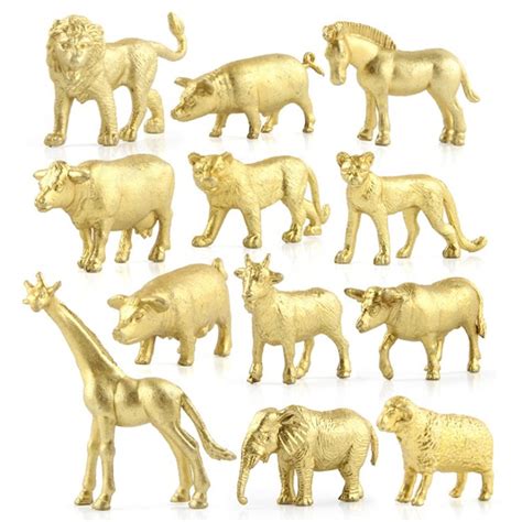 DTOWER 12 Set of Gold Plastic Animal Figurines Jungle Wild Animals ...