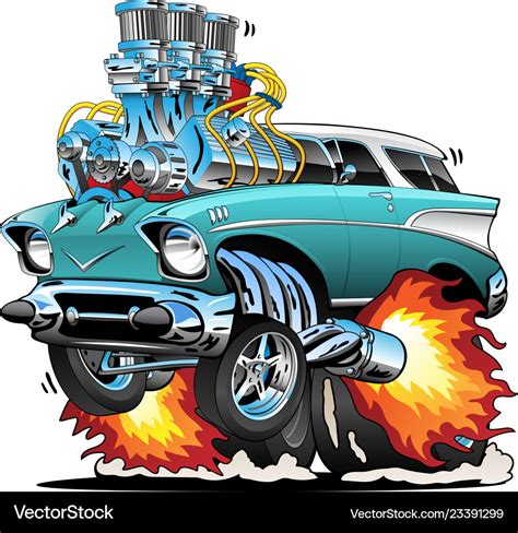 Classic fifties hot rod muscle car cartoon Vector Image