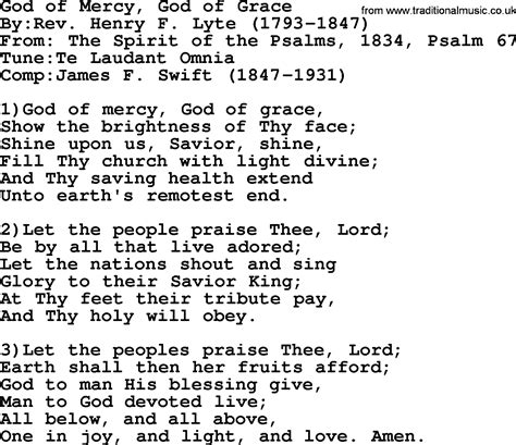 Methodist Hymn: God Of Mercy, God Of Grace - lyrics with PDF