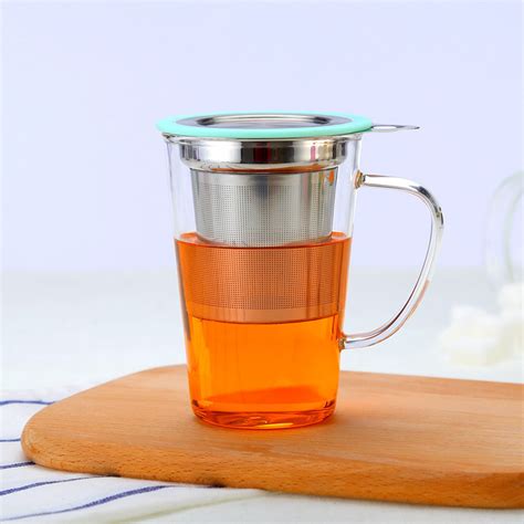 350ml Glass Tea Mug With Infuser And Lid , 304 Stainless Steel Filter ...