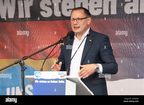 Tino Chrupalla speaking at an AfD Rally against the inflationary ...