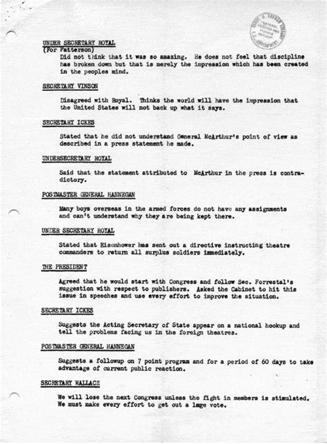 Liveblogging History: January 11, 1946: Cabinet Meeting Agenda and Minutes