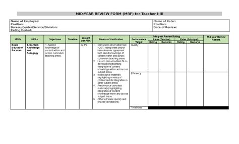 MID YEAR Review FORM - MID-YEAR REVIEW FORM (MRF) for Teacher I-III ...