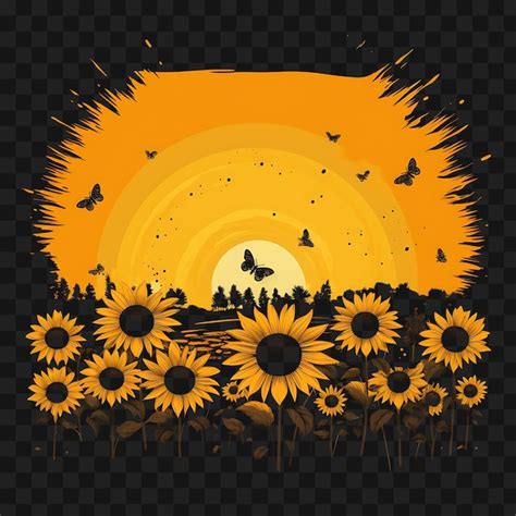 Premium PSD | Psd of sunflower field at sunset with bees butterflies golden yello template ...