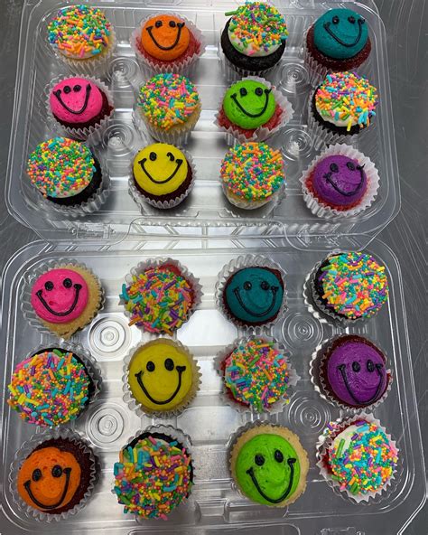 Rainbow smiley face mini cupcakes - Hayley Cakes and Cookies Hayley ...