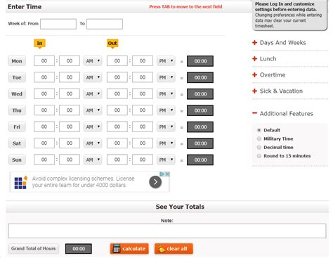 Time Card Calculator With Breaks ~ Excel Templates