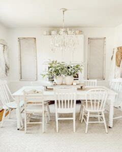 White Chandelier Over White Farmhouse Dining Table - Soul & Lane