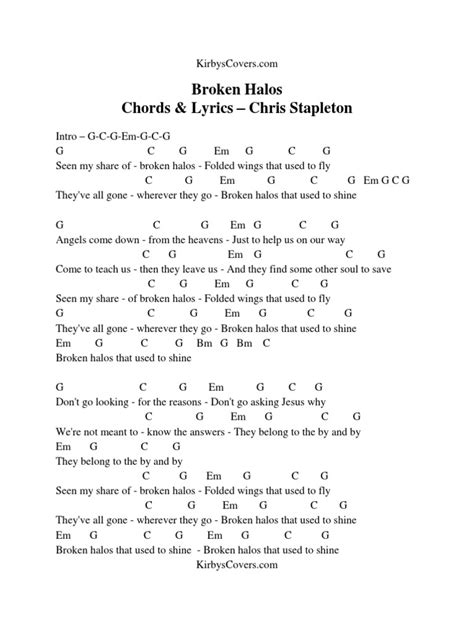 Broken Halos Chords & Lyrics - Chris Stapleton | PDF