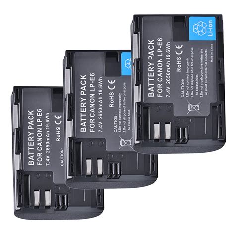 3Pcs 2650mAh LP E6 LP E6 LP E6N Camera Battery for Canon EOS 5DS 5D Mark II Mark III 6D 7D 60D ...