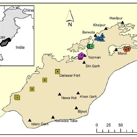 Map of the study area in the Cholistan desert, Pakistan, with the ...