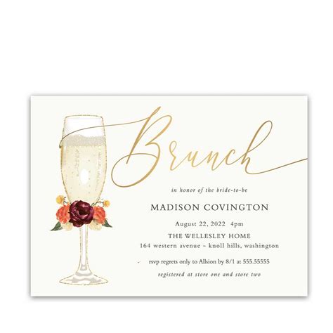 Brunch & Bubbly Bridal Shower Invitations for Fall Weddings Plum Floral