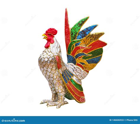 Colorful Chicken Statue Isolated on White Background. Chicken Sculpture Isolated Stock Image ...