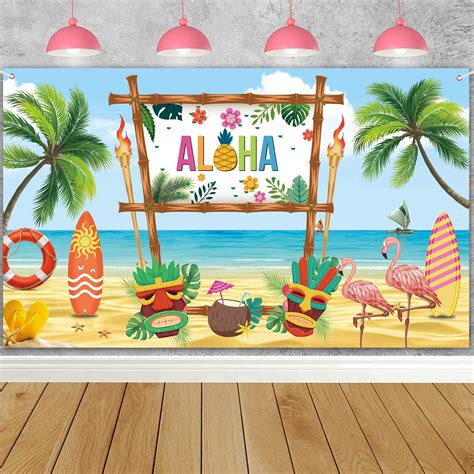 Buy Aloha Hawaiian Party Decorations Backdrop - Beach Party Banner ...