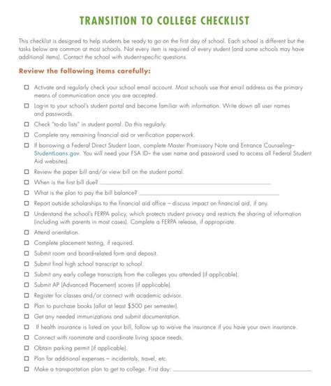 36+ Free Printable College Checklist Templates - PDF, Word » American Templates