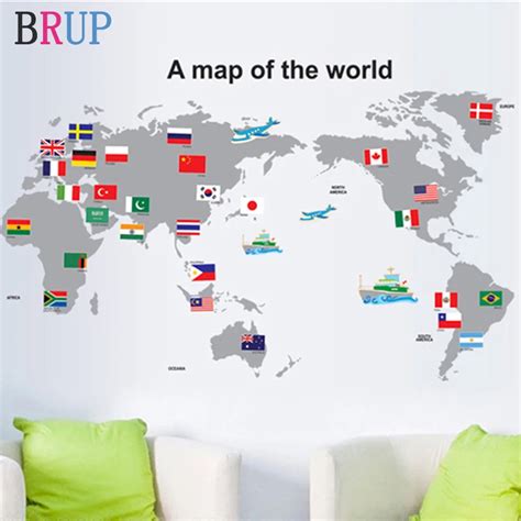 Kids Room Sticker World | Map World Wall Sticker | World Map Flag Sticker - 100x60cm - Aliexpress