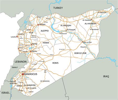 High Detailed Syria Road Map With Labeling Stock Illustration ...