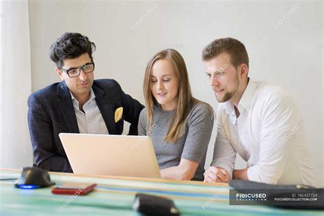 People working on laptop in office — woman, male - Stock Photo | #186437734