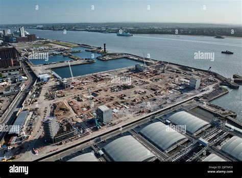 A general aerial view of Bramley-Moore Dock during the construction of ...